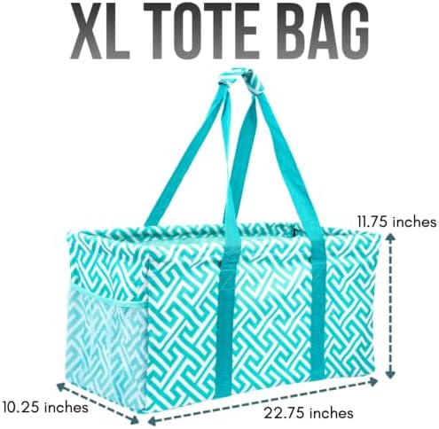 Extra Large Utility Tote Bag - Oversized Collapsible Beach Bag - Geo Teal - Image 4