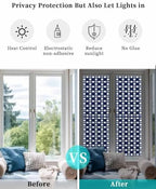 Window Privacy Film Frosted, Blue White Plaid Reusable Static Cling Window Tints, Modern Abstract Geometric Lattice Heat Control Windows Films for Offices, Balcony, 29.5 x 118 Inches - Image 6