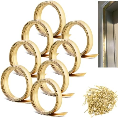 Zonon 1-1/8" W x 70.87' L Spring Bronze Weather Stripping Metal Brass Weather Strip Copper Weatherstripping for Exterior Old Door or Window Seal with Mounting Nails(Flat) by Zonon