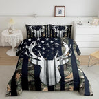 Rustic Deer Comforter Set Twin Size,Wild Animal Hunting Hunter Lodge Decor Quilt Set,Green Camo Print Stars Stripes American Flag Branch Plant Bedding for Camping RV Travel Trailer, 1 Pillowcase - Image 6