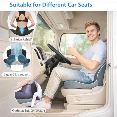 Seat Cushion and Lumbar Support for Office Chair & Car Seat, Memory Foam Ergonomic Design for Long Sitting, Sciatica Support & Tailbone Pressure Relief - Image 2