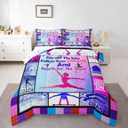 Feelyou Gymnastics Bedding Set Gymnastics Lovers Comforter Set for Kids Boys Children Gymnast Sports Comforter Ultra Soft Decor Plaid Grid Purple Duvet Set King Size Quilt Set 3Pcs - Image 4