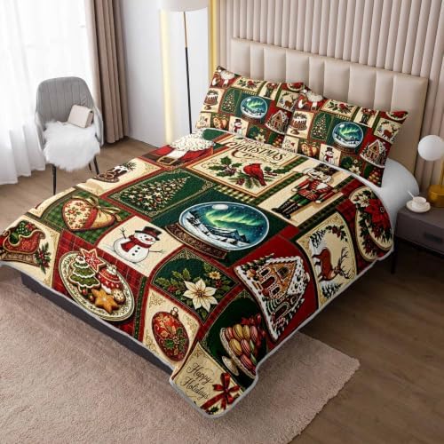 HOSIMA Vintage Patchwork Christmas Quilt Set Twin Size with 2 Pillowcases. - Image 2