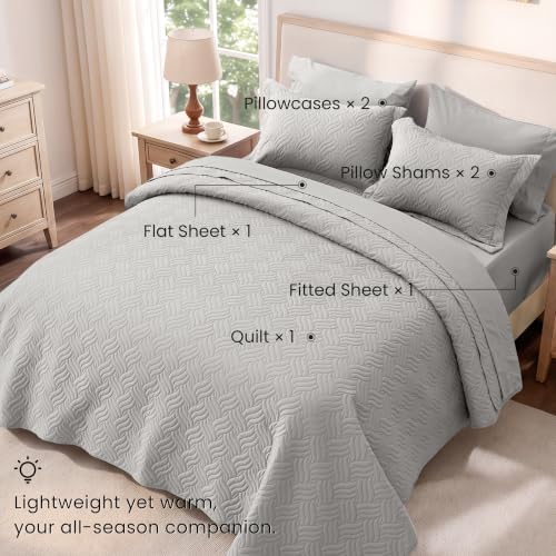 Love's cabin Quilts for Queen Bedspreads, 7 Pieces Bed in a Bag, Light Grey - Image 2