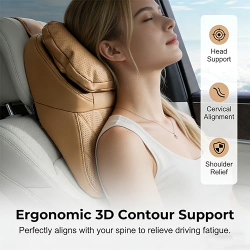 Aviation-Grade Pu Leather Car Headrest, 100% Memory Foam Neck Pillow for Driving Seat Car Headrest Pillow/Gaming Chair Pillow Ergonomic Design Neck Support Pillow Universal Type (Black) - Image 4