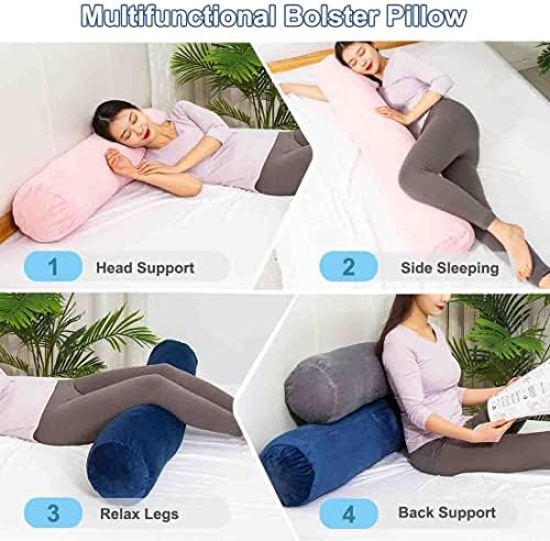 1 MIDDLE ONE Body Pillow, Bolster Pillow with Removable Velour Cover, Long Round Roll Cylinder Pillow for Bed, 35" x 7.87", Pink - Image 6