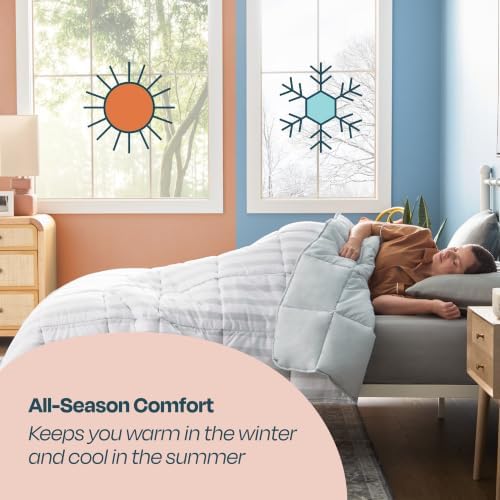 Linenspa All-Season Down Alternative Comforter, Grey/White Stripe, Twin XL - Image 2