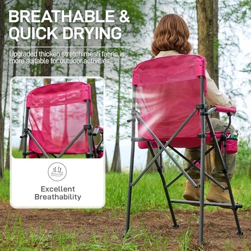 EVER ADVANCED Tall Directors Chair 31" Foldable Camping Mesh Pink - Image 5