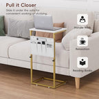 Vagusicc C Shaped End Table, 33'' Tall Side Table for Couch, Adjustable Height Small Couch Side Table for Small Spaces, C Table End Table Slide Under Sofa Table TV Tray Arm Table for Living Room - Image 3