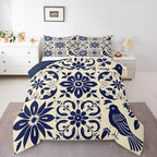 Erosebridal Mexican Talavera Tile Bedding Set Full - Vintage Flower Comforter Set, Mexico Exotic Floral Quilt for Kids Adults, Aesthetic Patchwork Flowers Bedroom Decor - 2 Pillowcases - Image 2