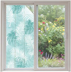 Window Privacy Film Frosted, Teal Green Palm Trees Tropical Non-Adhesive Static Cling Window Tint, Summer Beach Botanical Insulated Windows Frosted Films for Living Room, 35.4 x 78.7 Inches by Unknown