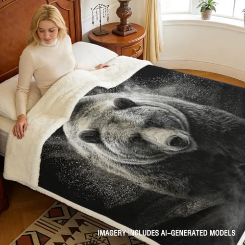 Grizzly Bear Sherpa Blanket Strong Animal Print Throw Blanket for Men Cozy Soft Warm 60x80 Inches Wildlife Design Comfort Gift for Bedroom Couch Office Decor Birthday Housewarming Anniversary - Image 3