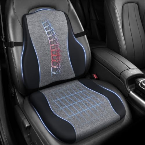 Car Seat Cushion with Lumbar Support, Firm 2-Piece Set for Long Drive, Grey by WENNFOUR