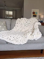 Chunky Knit Throw Blanket Chenille Yarn Soft Cozy Bulky Knitted Blanket for Sofa Bed Chair Large Hand Made Boho Home Decor White 40x48 - Image 4
