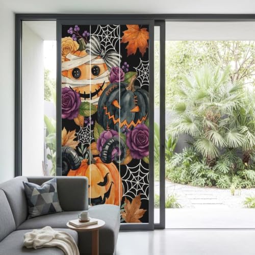 Window Privacy Film Frosted, Pumpkins Halloween Non-Adhesive Static Cling Window Tint, Black Horror Purple Floral Insulated Windows Frosted Films for Living Room, 35.4 x 78.7 Inches - Image 2