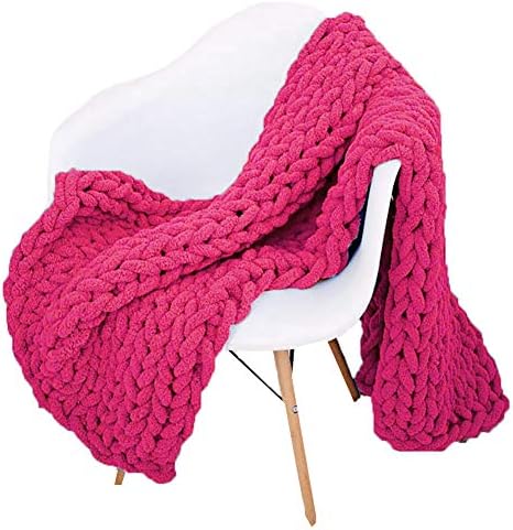 Chunky Knit Throw Blanket Chenille Yarn Soft Cozy Bulky Knitted Blanket for Sofa Bed Chair Large Hand Made Boho Home Decor Fuchsia 48x70 by Unknown