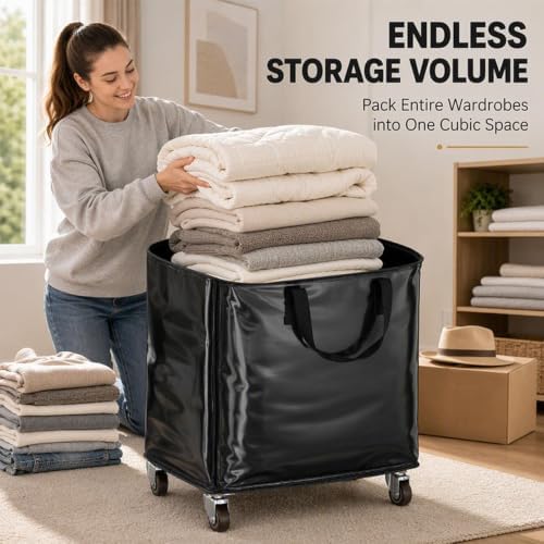 Large Waterproof Moving Bag with Wheels, Heavy Duty Moving Bags (Black,Large) - Image 2