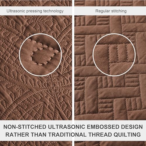 Love's cabin Oversized King Size Quilt Bedding Set Brown Bedspreads - Oversized King Lightweight Bedspread Comforter - Coin Pattern Coverlet for All Season - 3 Pieces (1 Quilt, 2 Pillow Shams) - Image 3