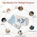 Blue Coastal Throw Blanket, Coral Beach Starfish Fluffy Soft Blankets for Couch Bed Travel, Ocean Conch Plush Microfiber Striped Flannel Blankets, Lightweight Sofa Blankets 40"x60" - Image 7