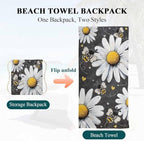 Beach Towel Bag 2 in 1 Daisy Flower Bath Pool Towels Backpack Bee Love Heart Absorbent Beach Towel Soft Quick Dry Lightweight Packable Towels Drawstring Bag for Travel Camping Sports Yoga Gym Picnic - Image 6