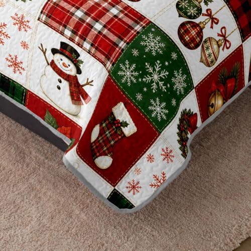HOSIMA Christmas Bedspread Plaid Patchwork Quilt Queen with 2 Pillowcases. - Image 4