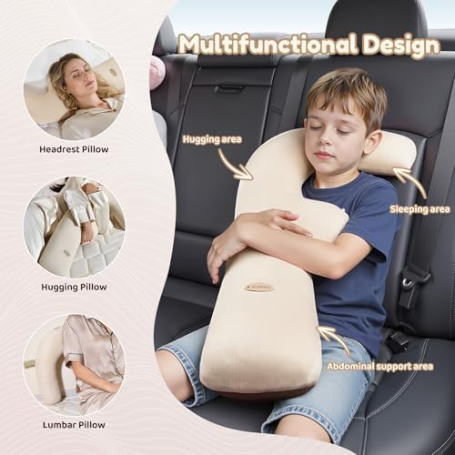 FLORICH Memory Foam Kids Travel Pillow, Car Sleeping Pillow, F-Shape Car Pillows for Adults and Children, Traveling Car Pillow for Kids with Removable Pillowcase (Beige) - Image 5