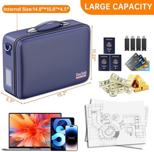 DocSafe Fireproof Document Box Hard Case with Lock ＆ Accordion File Folder - Image 5
