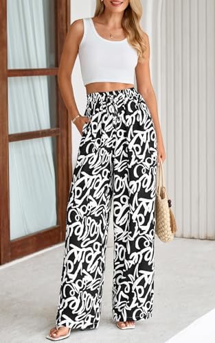 PRETTYGARDEN Womens Pants Elastic Waist Striped Lightweight Palazzo Pant - Image 3