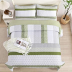 WONGS BEDDING Quilt Queen Size Olive Green, Bohemian Stripe Bedspread - Image 2