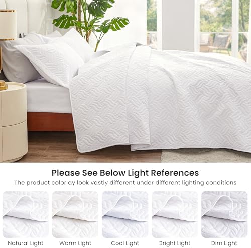 Love's cabin Quilts for Full Bed White Bedspreads Bedding Set - Lightweight Bedspread Comforter - Wave Pattern Bedding Coverlet for All Season - 3 Pieces (1 Quilt, 2 Pillow Shams) - Image 5
