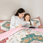Erosebridal Boho Floral Queen Comforter Set - Colorful Aztec Flower Bedding Set for Kids Adults | Bohemian Vintage Flowers Quilt | Oriental Aesthetic Bedroom Decor with 2 Pillowcases - Image 6
