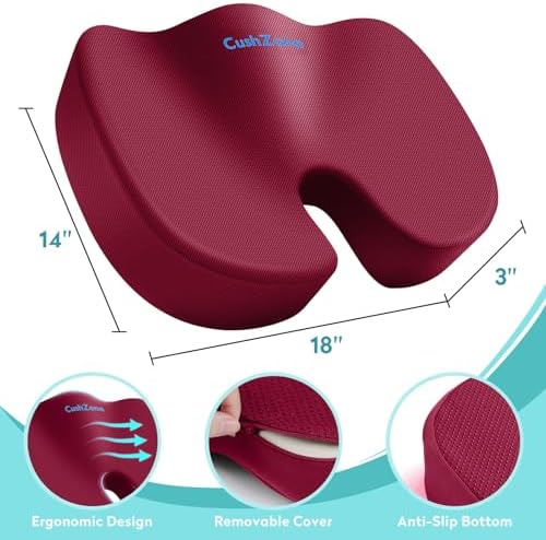 Gel Seat Cushion, Cooling Memory Foam Cushion for Office Chair, Red - Image 3