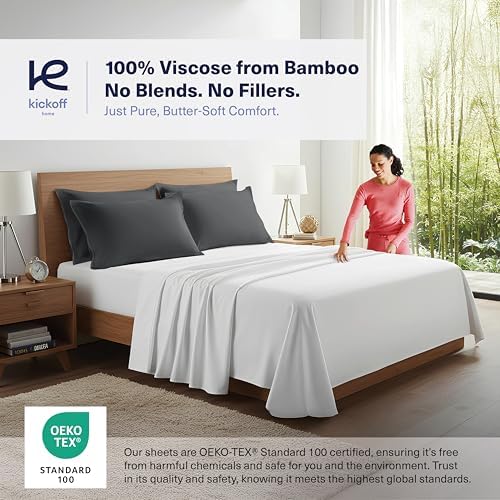 Kickoff Viscose Bamboo Pillowcase, King, Set of 2, 100% Organic Hidden Zippered Viscose Bamboo Pillow Case King Size, Cooling Pillow Cover for Hot Sleepers (20"x40", Pewter) - Image 2