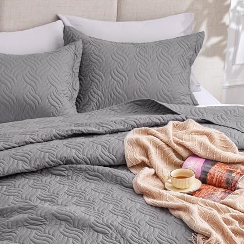 Love's cabin Quilts for Full Bed Grey Bedspreads Bedding Set - Lightweight Bedspread Comforter - Wave Pattern Bedding Coverlet for All Season - 3 Pieces (1 Quilt, 2 Pillow Shams) - Image 7
