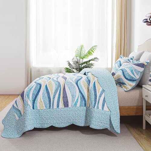HoneiLife Queen Bedspreads Oversized - 106"x106" Coastal Quilt Sets, Beach Quilt 3-Piece, Nautical Bedspreads Ocean Coverlets, Lightweight Bed Cover, Summer Quilts - Image 4