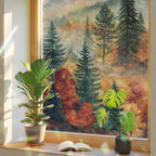 Fall Trees Window Privacy Film Rainbow Static Cling Stain Glass Window Film for Glass Door, Heat Blocking Sunroof Decal Sticker for Car 23.6"x78.7" Vintage Autumn Forest Foggy Natural Scenery by AMZRicher