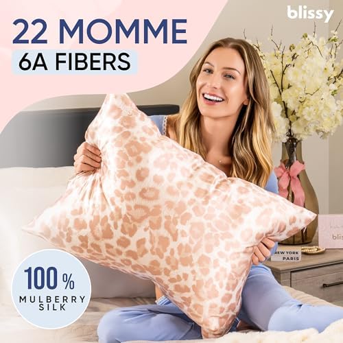 Blissy Silk Pillowcase - 100% Pure Mulberry Silk - 22 Momme 6A High-Grade Fibers - Silk Pillow Cover for Hair & Skin - Regular, Queen & King (Nicole Miller - Mauve Cheetah, King) - Image 2