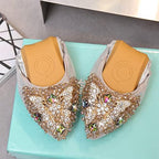 KUNWFNIX Women Ballet Flats Rhinestone Wedding Ballerina Shoes Foldable Sparkly Comfort Slip on Flat Shoes - Image 3