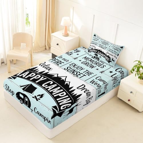 Erosebridal RV Camper Twin 2Pcs Bedding Set, Outdoors Camping Theme Fitted Sheet for Kids Girls Boys, Rustic Cabin Mountain Forest Sheets, Camping Lovers Gifts Bed Sets Room Decor - Image 4