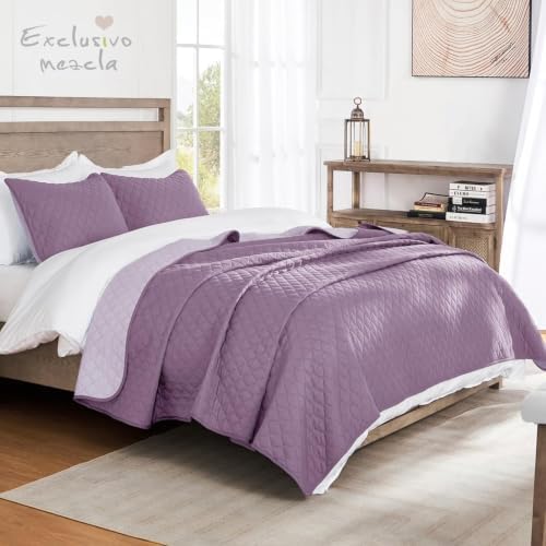 Exclusivo Mezcla Reversible Twin Quilt Bedding Set, Dusty Lavender - Image 2