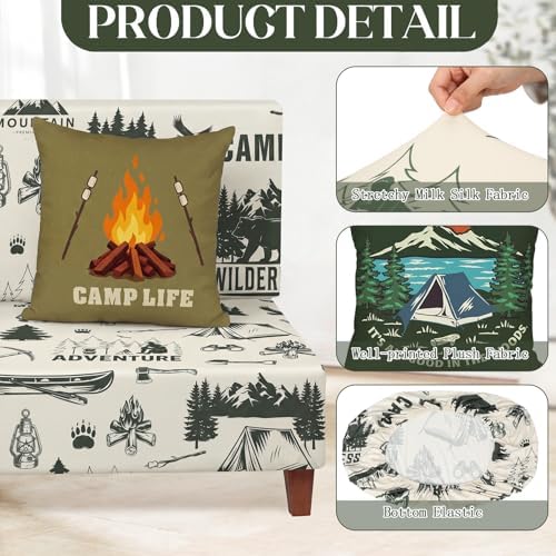 Tiamon RV Dinette Cushion Covers Set - 6 Pcs Camping Theme Cushion Slipcovers for Camper Car Bench Seat Replacement, 2 Pillowcase, 2 Backrest, 2 Bench Cover(Fabric,Green Camp) - Image 3