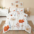 Erosebridal Watercolor Flower Comforter Set Full, Retro Orange Beige Floral Bedding Set for Kids Teens Adult Women, Modern Minimalist White Quilt Branches Pastoral Duvet Insert with 2 Pillow Cases by Erosebridal