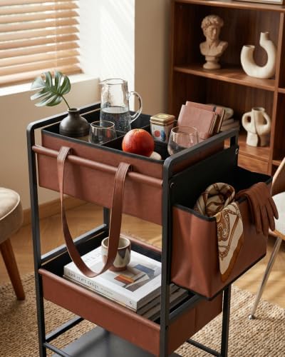 Faux Leather 3-Tier Rolling Diaper Cart Organizer,Lockable Wheels,Nursery - Image 7