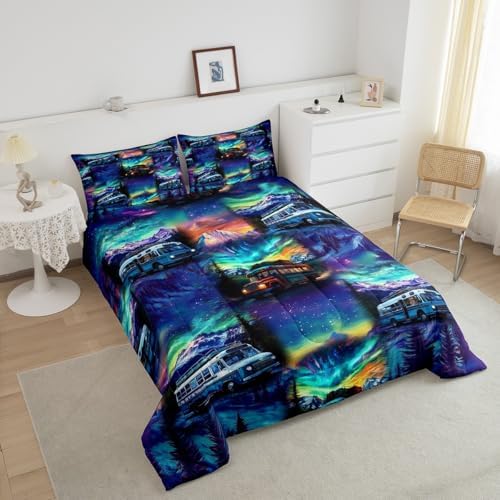 Erosebridal Camping Theme Toddler Bedding Set,RV Camper Comforter Set for Kids Boys Girls Room Decor,Rustic Mountain Aurora Bed Set Woodland Adventure Bedding Comforter Sets,1 Pillowcase - Image 4