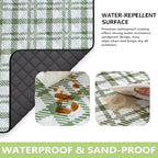 Extra Large Picnic Outdoor Blanket Waterproof Picnic Mat 80"x80" Foldable Sandproof Beach Blanket Thick Gingham Camping Mat for Grass Lawn Park Hiking Travel Accessories, Green and White - Image 2