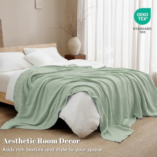 PHF Lightweight 100% Cotton Waffle Blanket for Bed, King, Mint Green - Image 5