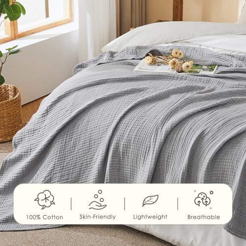 EMME Muslin Cotton Blanket Adults Heather Grey Queen 90"x90" - Image 2