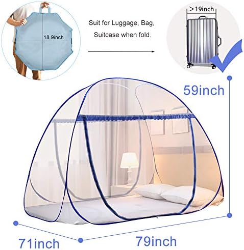 Portable Pop-Up Mosquito Net Tent for Bed Baby Adults Trip, L79 x W71 x H59 inch Large Folding Mosquito Netting with Net Bottom, 2 Entries, Suit for Twin to King Size Bed - Image 2