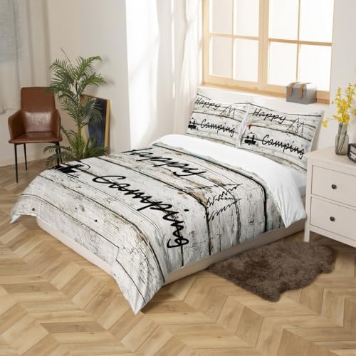 Happy Camping Duvet Cover Farm Farmhouse Bedding Set Wood Rustic Comforter Cover for Boys Girls Kids Room Decor Camper Theme Lightweight Bedspread Cover Twin Size with 1 Pillow Case(No Comforter) - Image 5