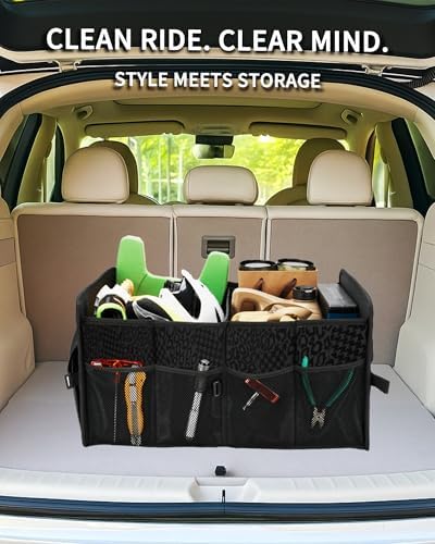 SIBOFUEGO Sturdy Car Trunk Organizer – Large Capacity Trunk Organizer for SUVs & Sedans, Hard-Shell One-Piece Design with Cute Print, Collapsible and Durable Car Organizers (Black Leopard 70L) - Image 2